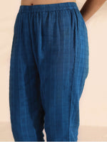 Thumbnail for trueBrowns Blue Cotton Dobby Flared Kurta Pant Set - Distacart