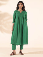 Thumbnail for trueBrowns Green Cotton Long Kurta Pant Set - Distacart