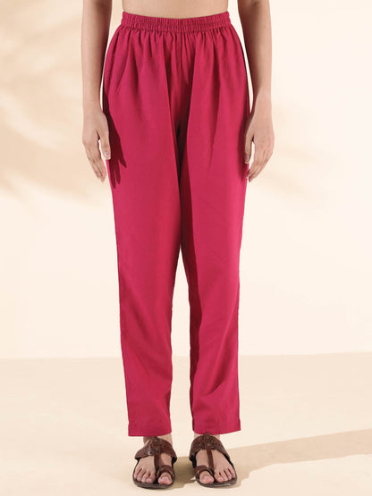 trueBrowns Pink Cotton Ikat Flared Kurta Pant Set - Distacart
