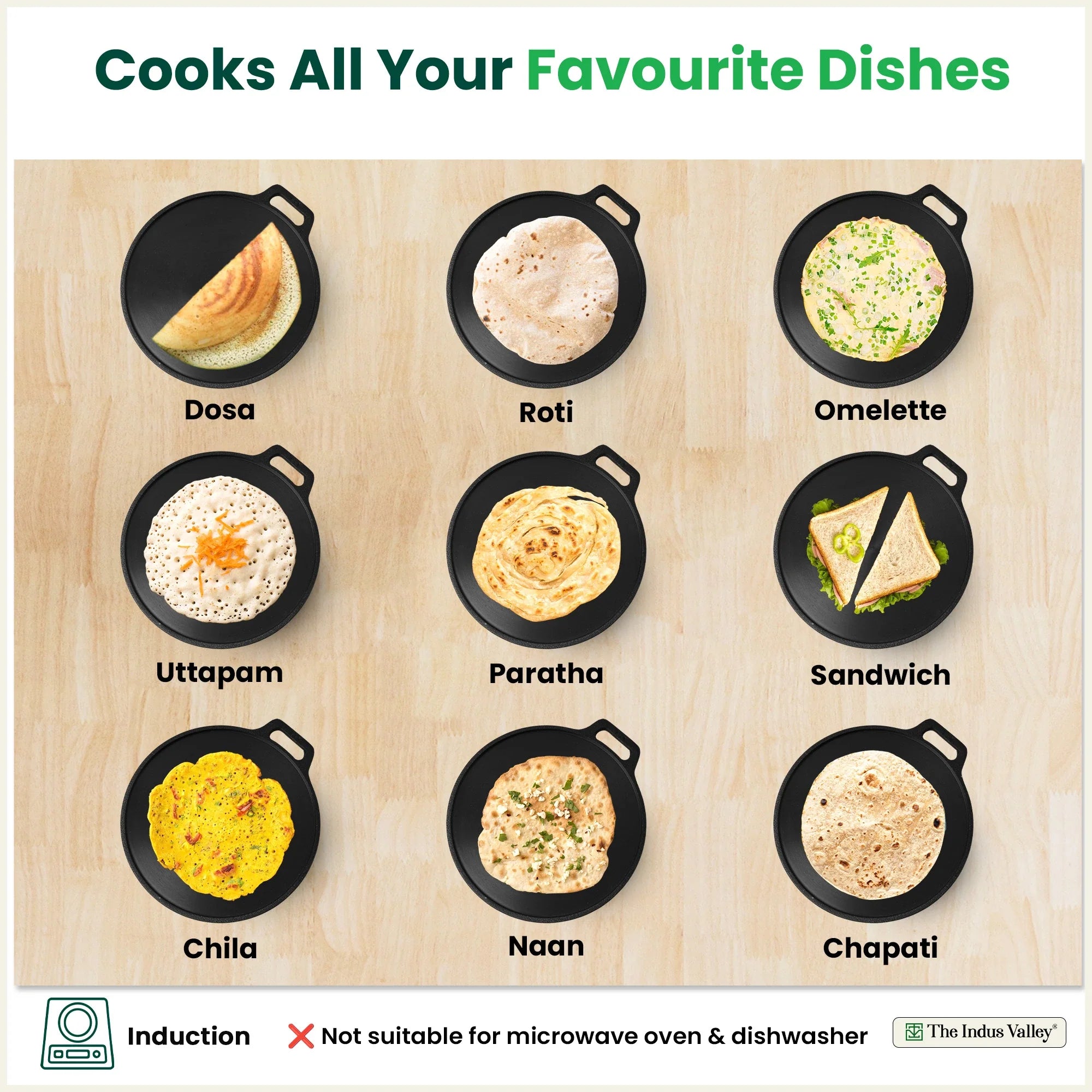 The Indus Valley Super Smooth Cast Iron Tawa,Pre-seasoned, Nonstick, 100% Pure, Toxin-free, Spatula, 26.7cm/30.2cm