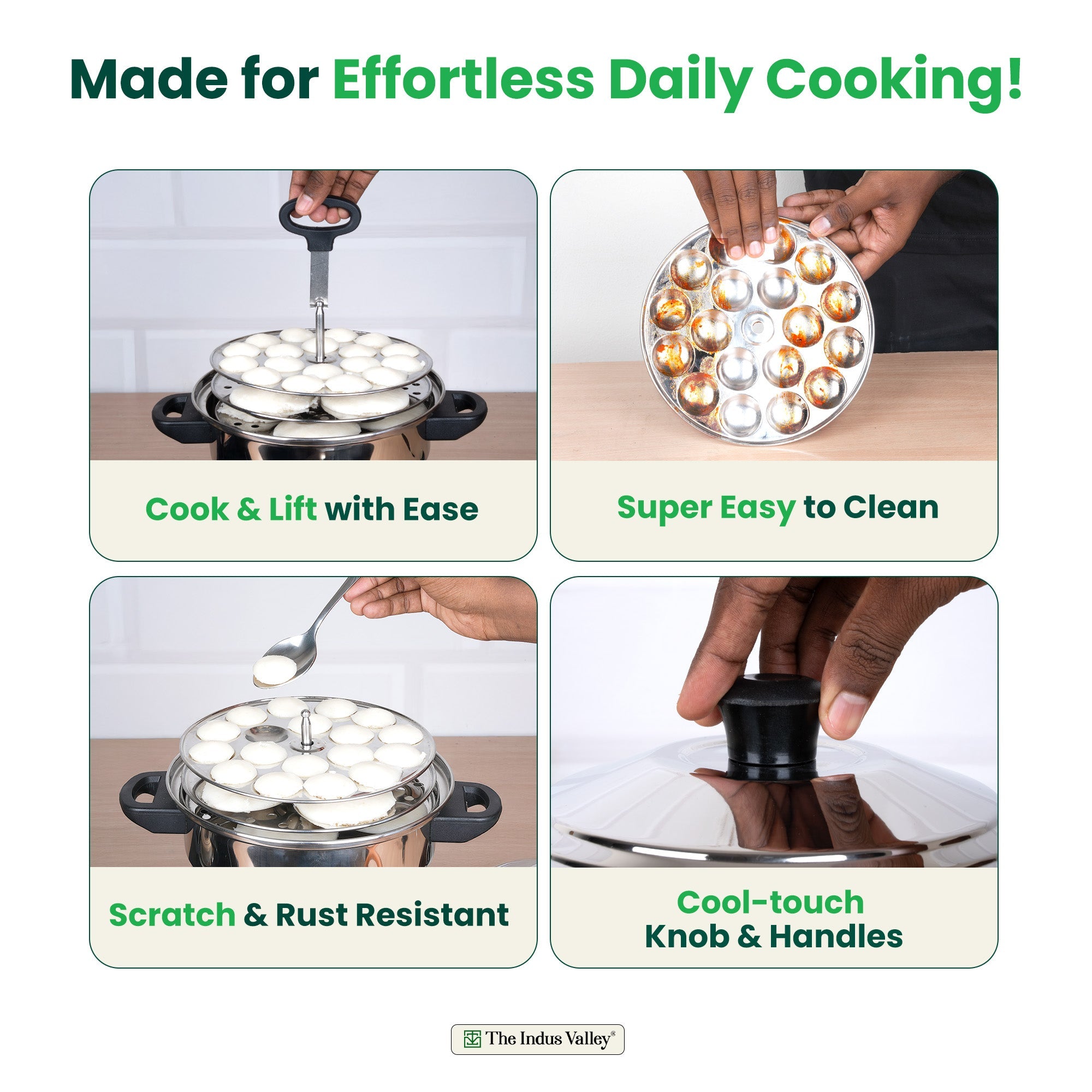 The Indus Valley Premium Stainless Steel idlipot regular with mini idli plates-(3+1) Idli/ Momo Maker/  Veg Steaming Set, Tri-ply Induction Bottom, 4 Plates