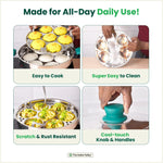 Thumbnail for The Indus Valley 14 Pit Tri-Steel Multi Pot Premium Stainless Steel Idli/ Momo Maker/  Veg Steaming Set, Tri-ply Induction Bottom, 2 Plates, 27cm