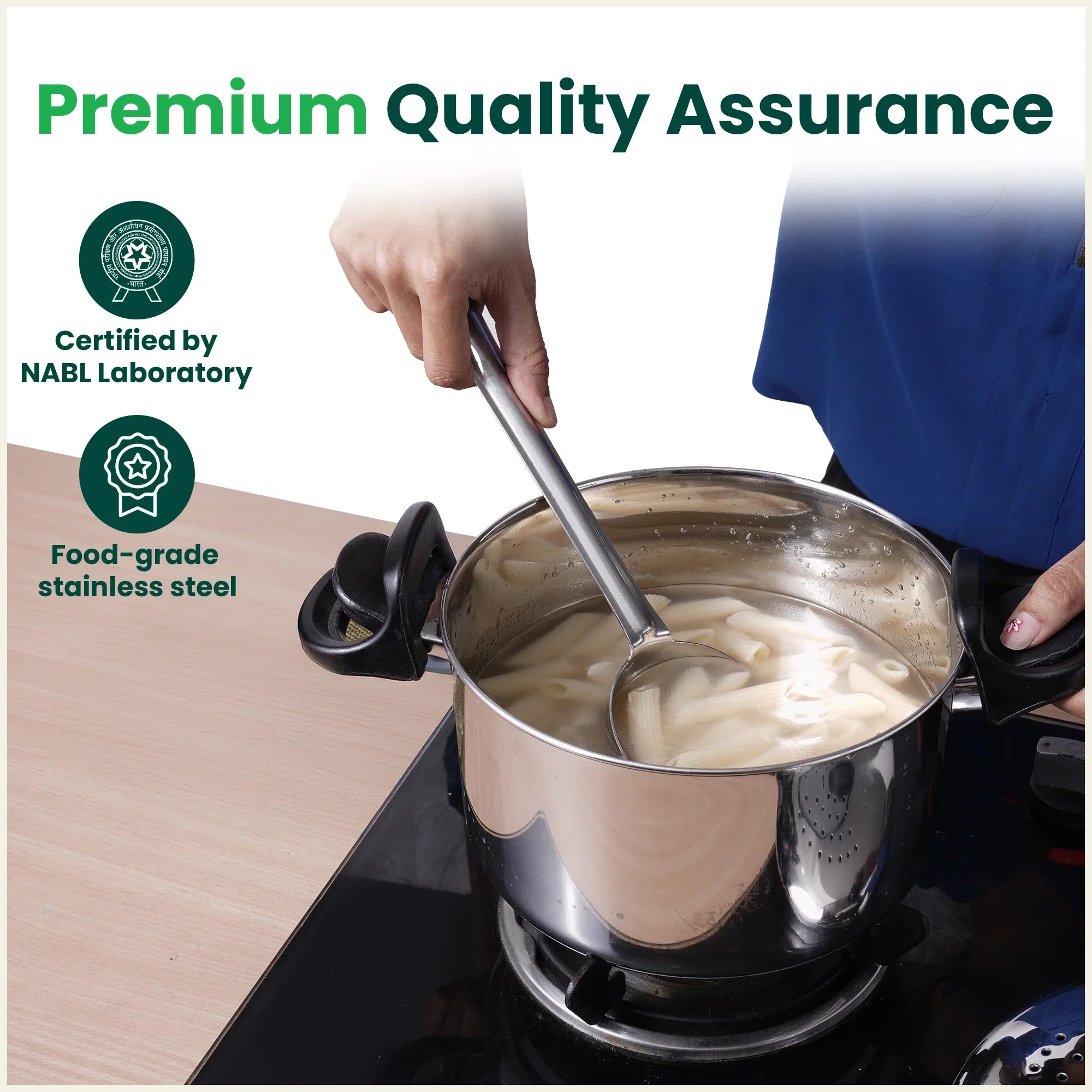 The Indus Valley Tri-steel Stainless Steel Rice Pot with Strainer Lid & Lockable Bakelite Handles, Tri-ply 3-Layer Heavy Bottom | Noodle/Pasta/Corn/Soya/Veggies Boiler Pot, Steamer Cooker, Induction & Gas, 1.08 Kg, 19cm, 3.5 L