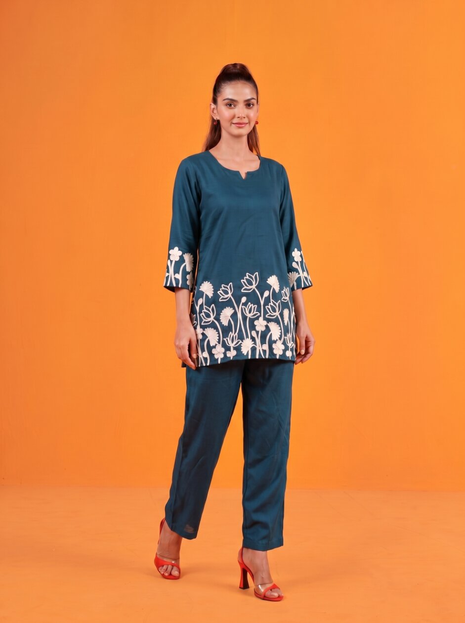 Anaita Teal Stylish Readymade Co-Ords Set - Dista