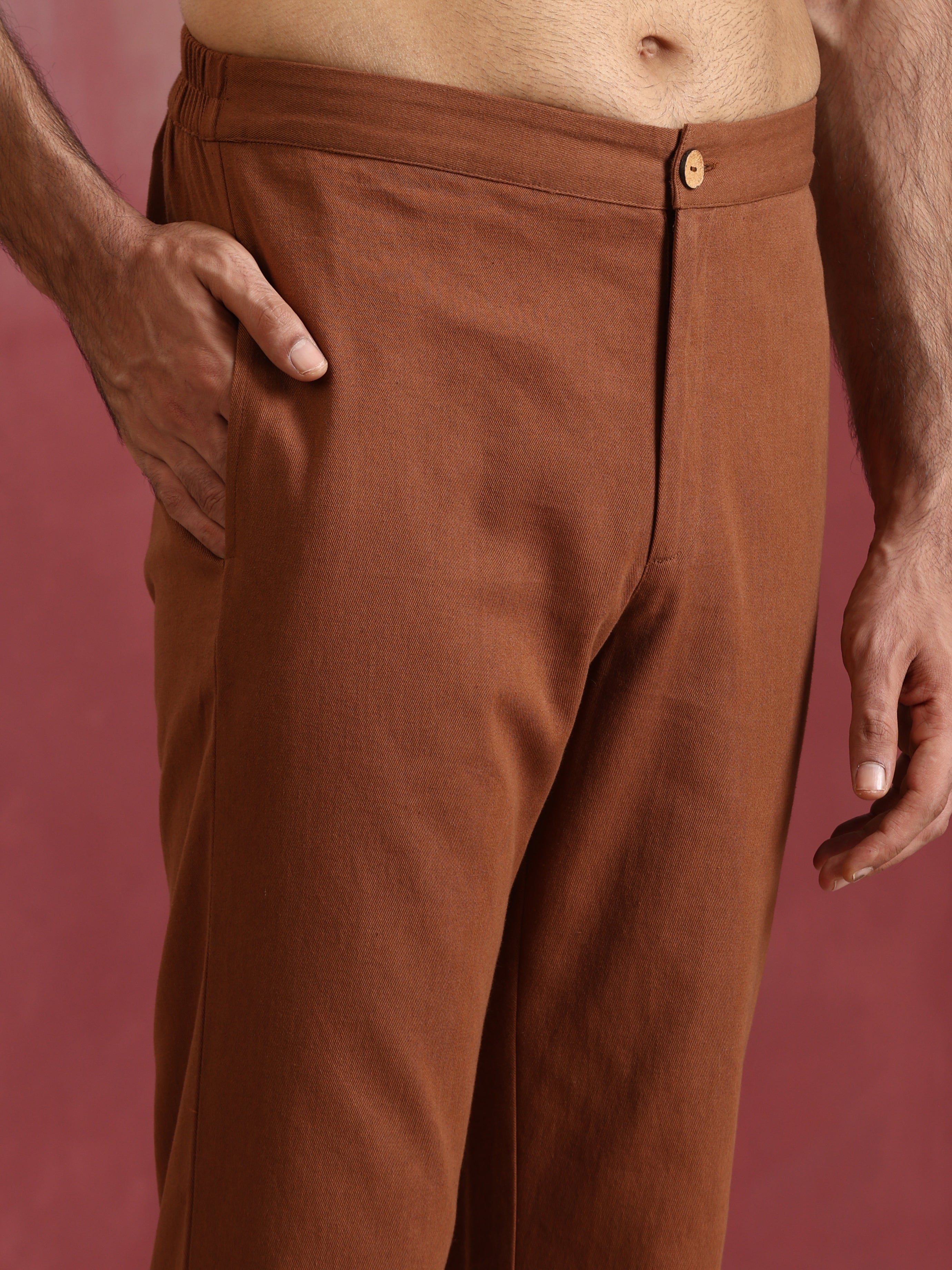 trueBrowns Men's Brown Cotton Shirt Collar Stylized Kurta Co-ord set
