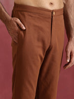 Thumbnail for trueBrowns Men's Brown Cotton Shirt Collar Stylized Kurta Co-ord set