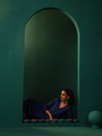 Thumbnail for trueBrowns Blue Silk Angrakha Kurta Pant Set - Distacart
