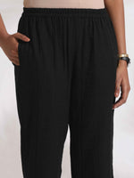 Thumbnail for trueBrowns Black Cotton High Slit Kurta Set