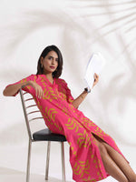 Thumbnail for trueBrowns Pink Cotton Print pleated Dress