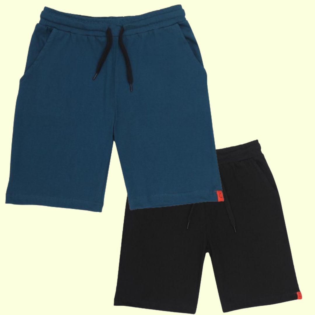 Chilins Kids Cotton Shorts Black & Blue - Distacart