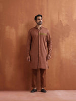 Thumbnail for trueBrowns Men's Brown Cotton Front Open Kurta