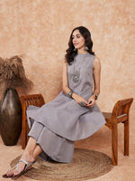 Thumbnail for InWeave Light Grey Lurex Halter Neck W/S Kurta Palazzo Set