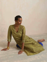 Thumbnail for trueBrowns Green Tissue Straight Kurta Set