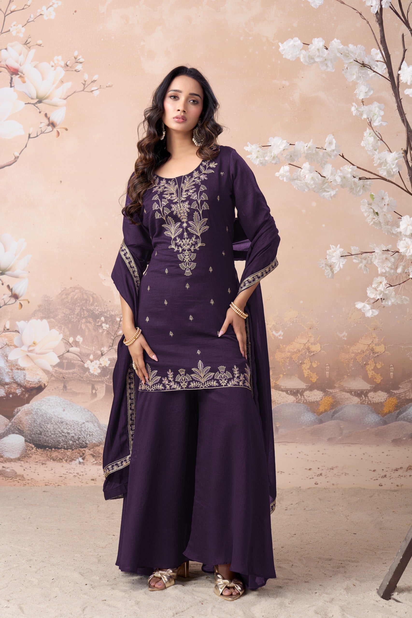 Anaita Purple Vichitra Silk Readymade Suit with Coding Work - Dista
