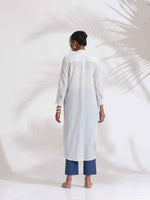 Thumbnail for trueBrowns White Cotton Stripe Pleated Shirt Kurta Set