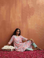 Thumbnail for trueBrowns Beige Palm Print A-line Kurta Set - Distacart