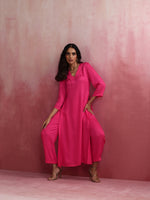 Thumbnail for trueBrowns Pink Modal High Slit Kurta Set - Distacart