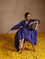 Thumbnail for trueBrowns Spectrum Blue Gold Cotton Kalidar Kurta Set - Distacart
