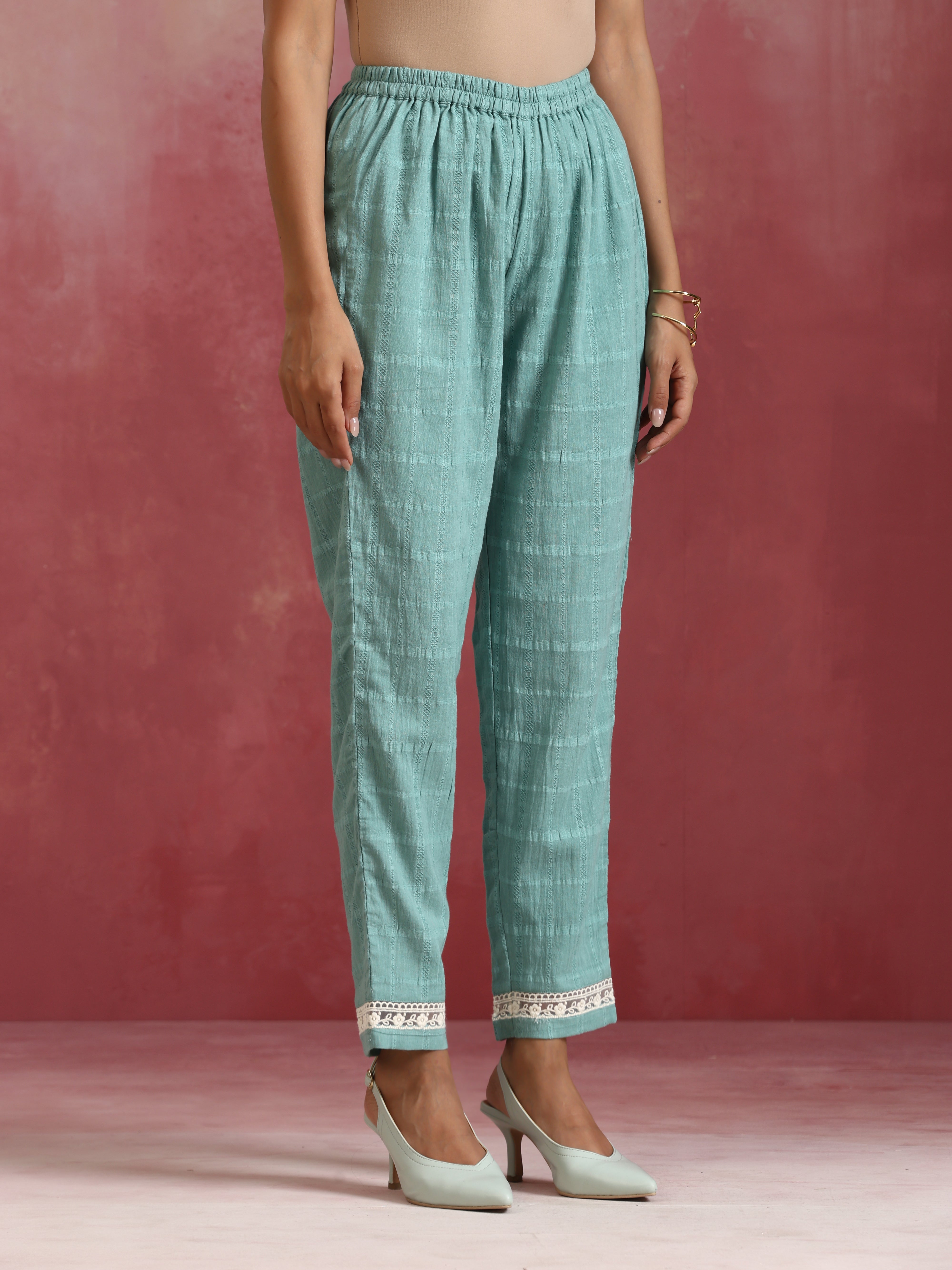 trueBrowns Aqua Blue Cotton Dobby High low Kurta Set - Distacart