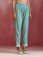 Thumbnail for trueBrowns Aqua Blue Cotton Dobby High low Kurta Set - Distacart