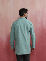 Thumbnail for trueBrowns Men's Aqua Blue Cotton Shirt Collar Stylized Kurta - Distacart