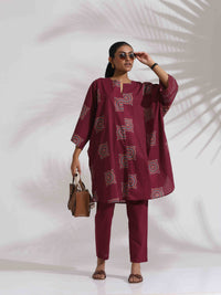 Thumbnail for trueBrowns Purple Cotton Print Kurta Co-ord Set