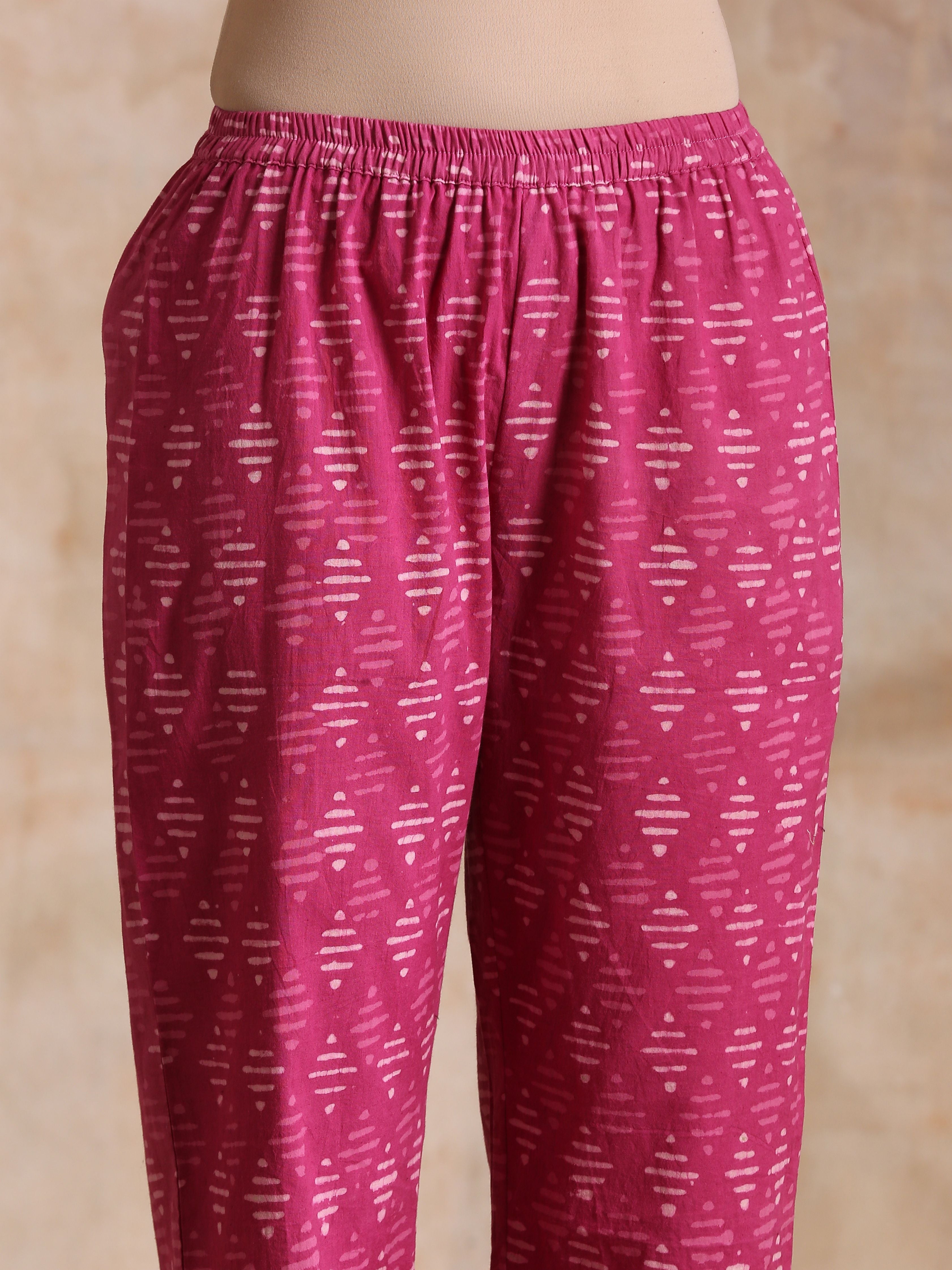 trueBrowns Pink Dabu Print Cotton Baggy Sleeve Co-Ord Set - Distacart