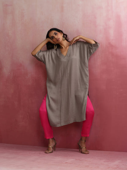trueBrowns Grey Modal Kimono Kurta Set - Distacart