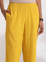 Thumbnail for trueBrowns Yellow Cotton Slub Embroidered Straight Kurta Set