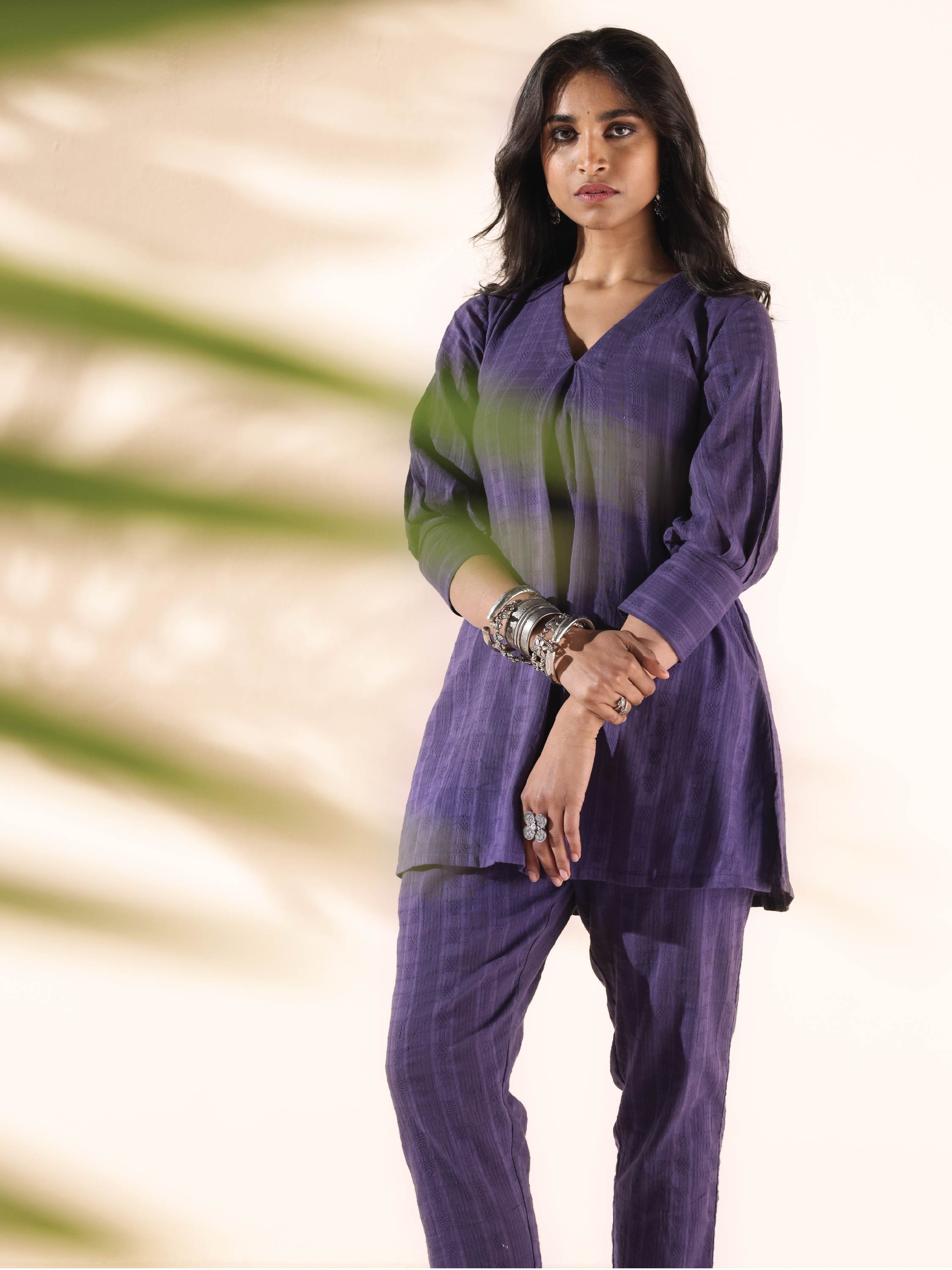 trueBrowns Purple Cotton Dobby Co-ord Set - Distacart