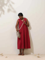 Thumbnail for trueBrowns Maroon Cotton Linen Dress