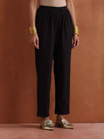 Thumbnail for trueBrowns Black Metallic Flared Anarkali Kurta Set