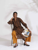 Thumbnail for trueBrowns Black Cotton Print Straight Kurta Set
