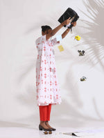 Thumbnail for trueBrowns White Cotton Print Flared Kurta Set