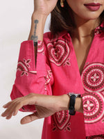 Thumbnail for trueBrowns Pink Cotton Print A-line Dress