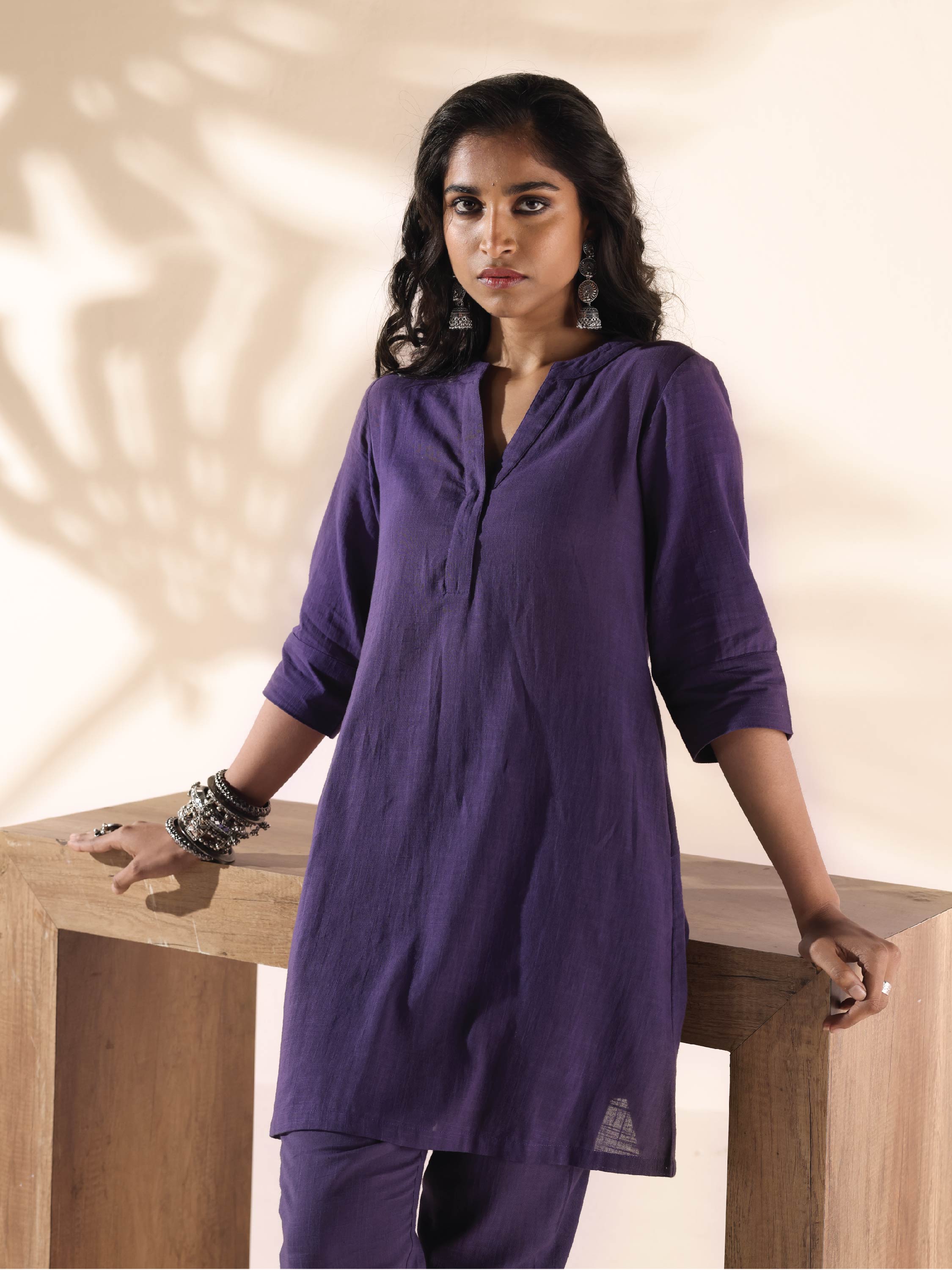 trueBrowns Purple Cotton Relaxed Co-ord Set - Distacart