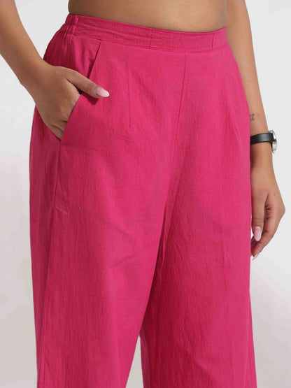 trueBrowns Pink Cotton Print Flared Top Co-ord Set - Distacart