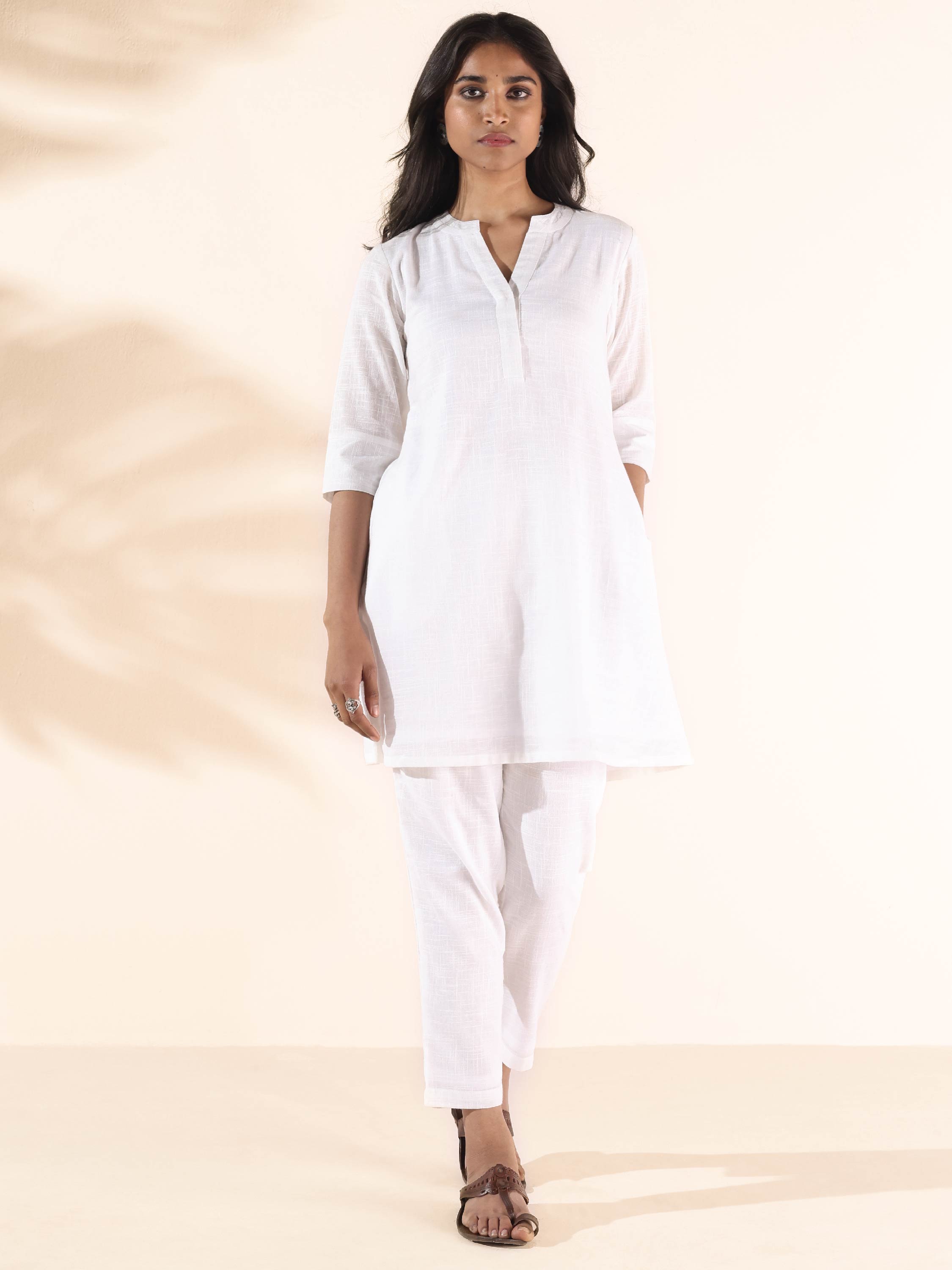trueBrowns White Cotton Relaxed Co-ord Set - Distacart
