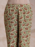 Thumbnail for trueBrowns Beige Overall Brown Floral Block Print Cotton High-Low Co-Ord Set - Distacart