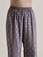 Thumbnail for trueBrowns Plum Grey Foil Angrakha Kurta Set - Distacart