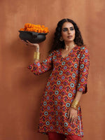 Thumbnail for trueBrowns Rust Print Kurta Co-ord Set