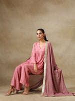 Thumbnail for trueBrowns Light Mauve Bandhani Printed Silk Flared Kurta Pant Dupatta Set - Distacart