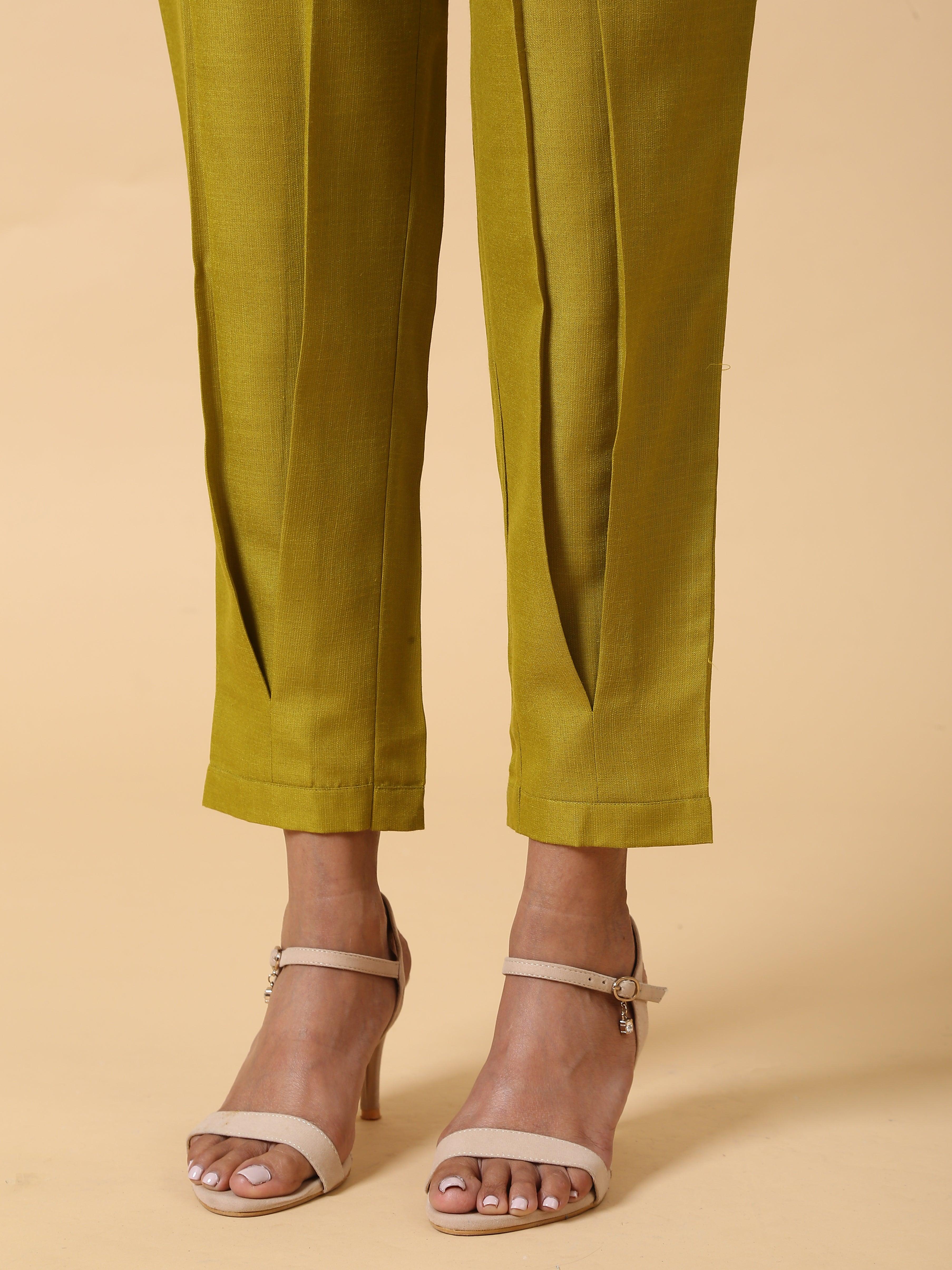 trueBrowns Cotton Linen Lime Green Pleated Co-Ord Set - Distacart