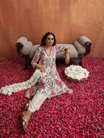 Thumbnail for trueBrowns Off White Ikat Print Kurta Set - Distacart