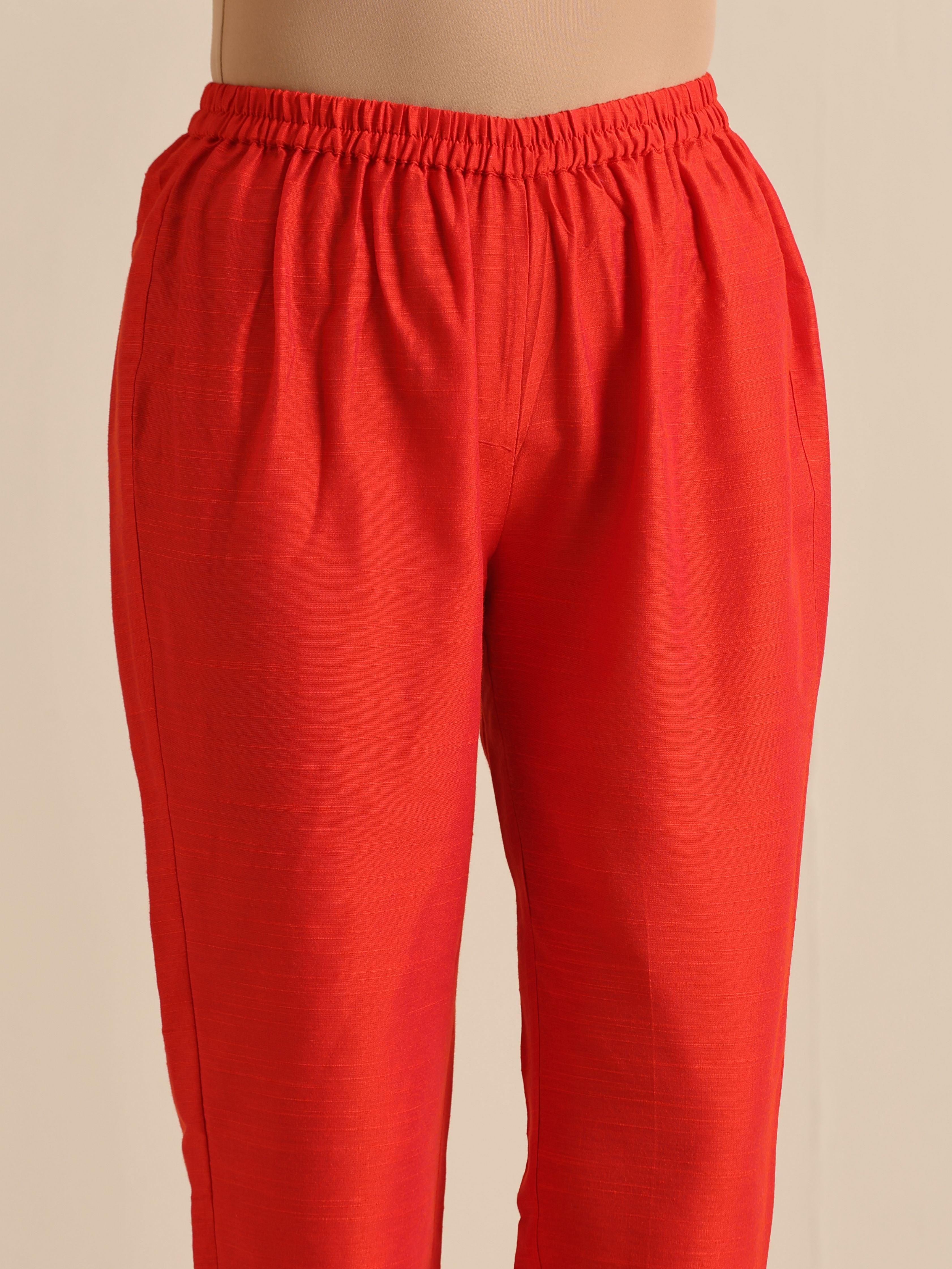 trueBrowns Orange Dupion Blend Angrakha Kurta Pant Set - Distacart