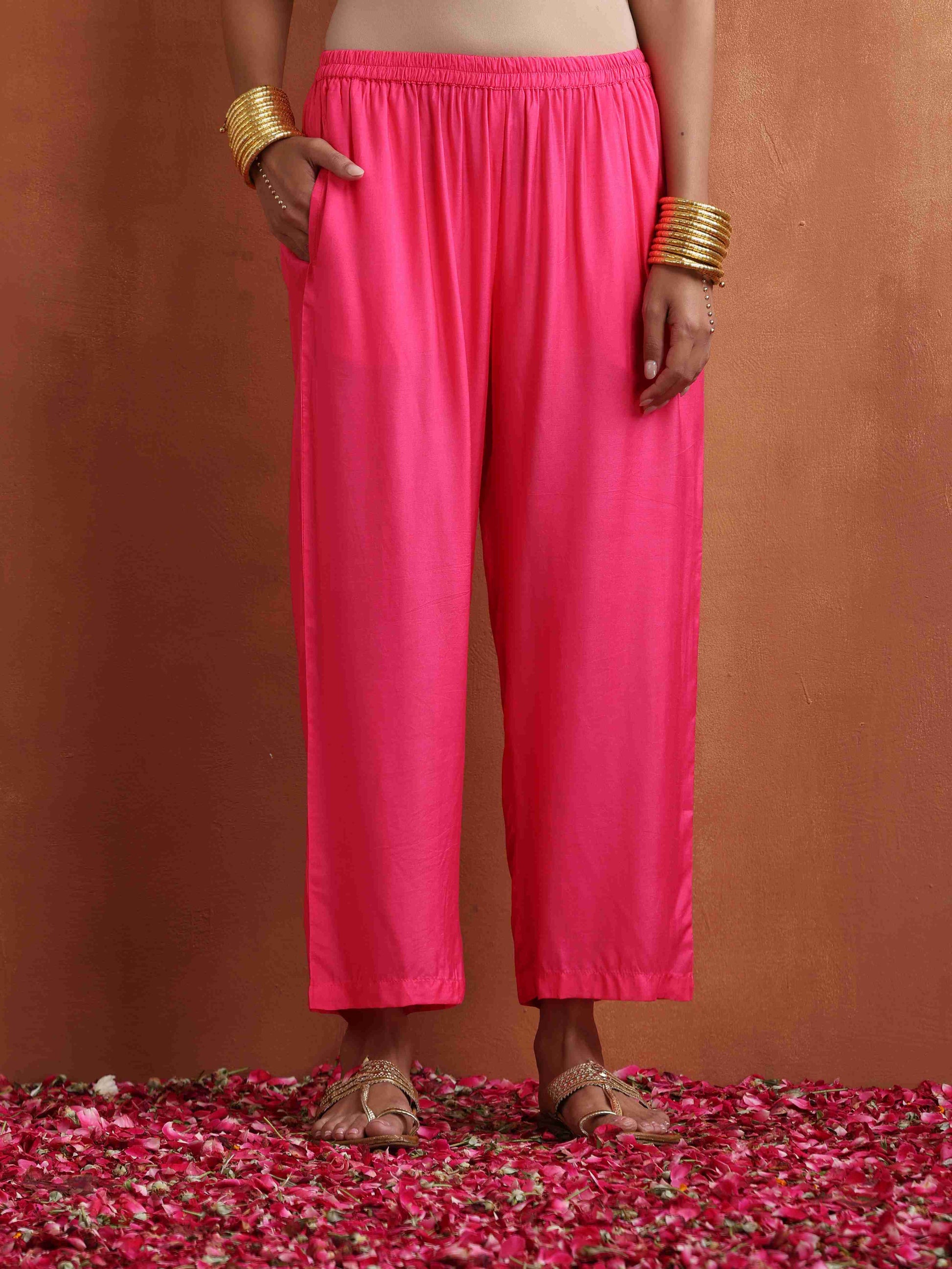 trueBrowns Pink Print High Slit Kurta Set - Distacart