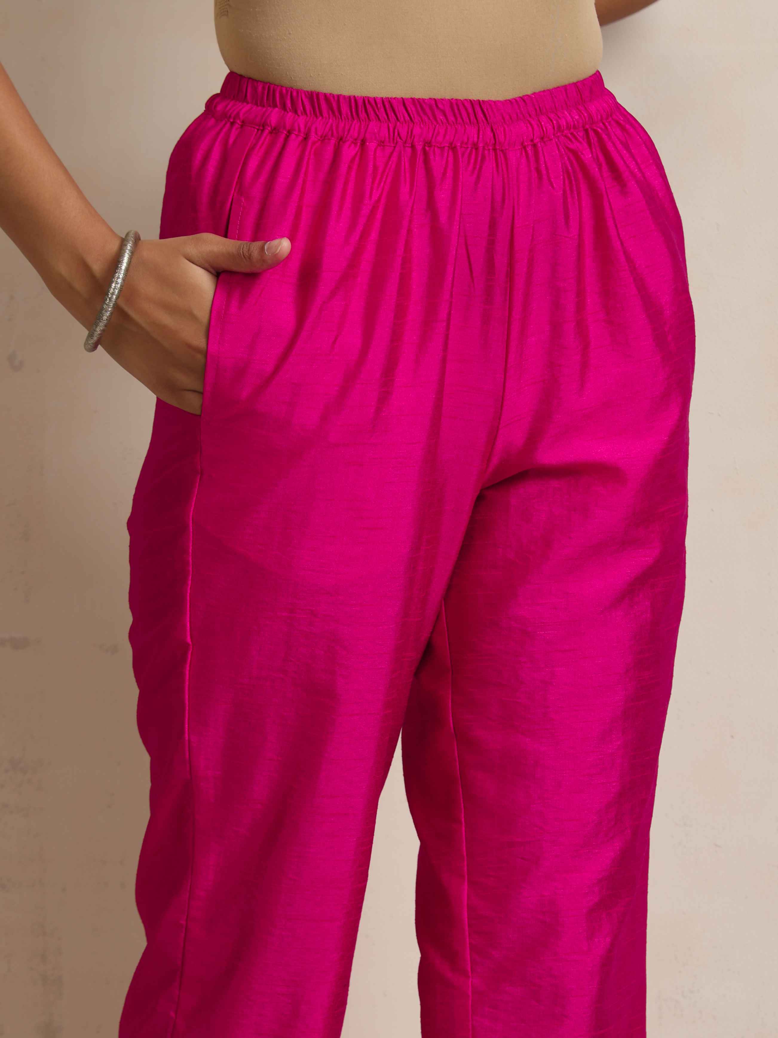 trueBrowns Pink Silk High Slit Kurta Set - Distacart