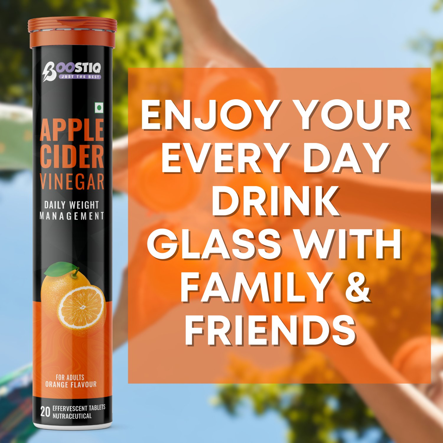 BOOSTIQ Apple Cider Vinegar Effervescent Tablets - Orange Flavour - Distacart