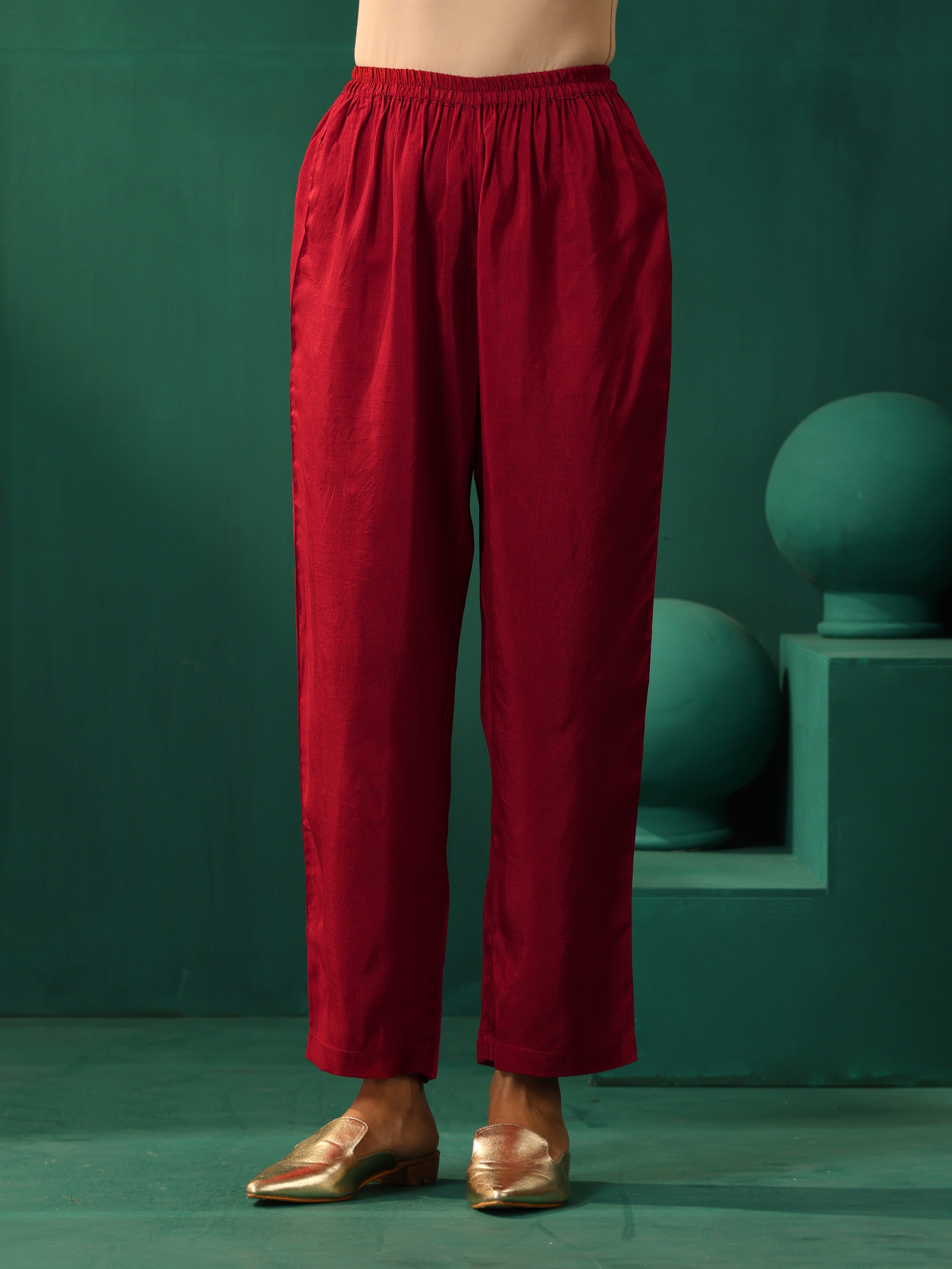 trueBrowns Maroon Diamond Viscose Silk Relaxed Co-ord Set - Distacart