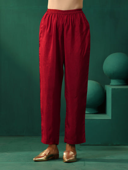 trueBrowns Maroon Diamond Viscose Silk Relaxed Co-ord Set - Distacart